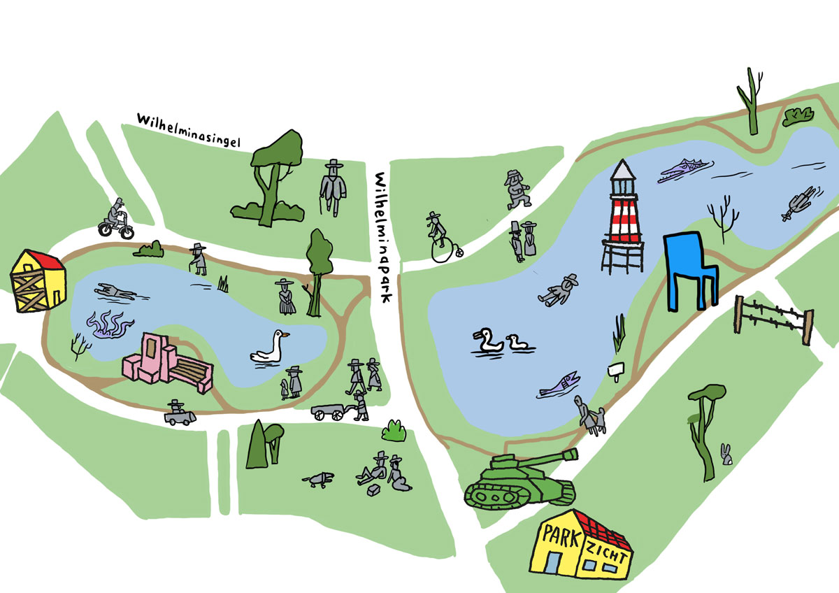 Getekende plattegrond van het Wilhelminapark